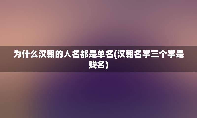 为什么汉朝的人名都是单名(汉朝名字三个字是贱名)