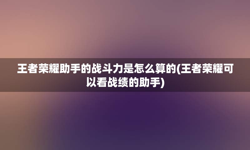 王者荣耀助手的战斗力是怎么算的(王者荣耀可以看战绩的助手)