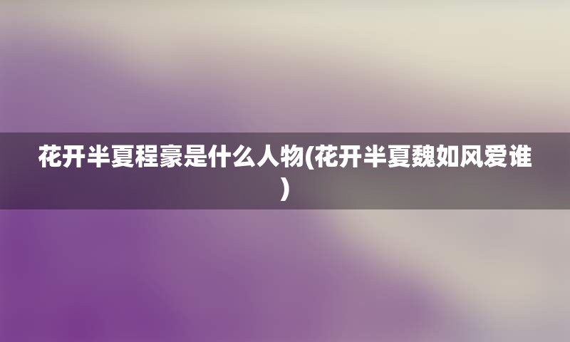 花开半夏程豪是什么人物(花开半夏魏如风爱谁)