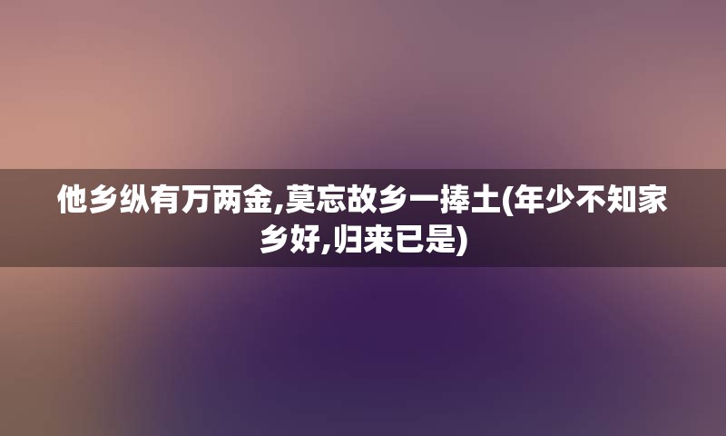 他乡纵有万两金,莫忘故乡一捧土(年少不知家乡好,归来已是)