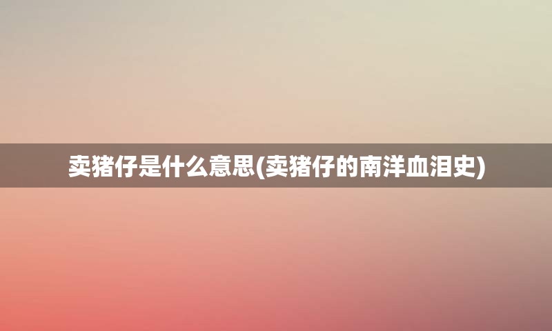 卖猪仔是什么意思(卖猪仔的南洋血泪史)