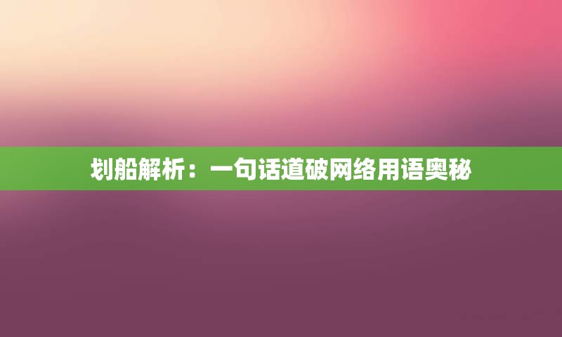 划船解析：一句话道破网络用语奥秘