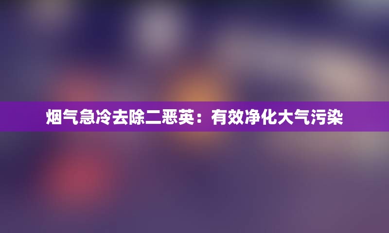 烟气急冷去除二恶英：有效净化大气污染