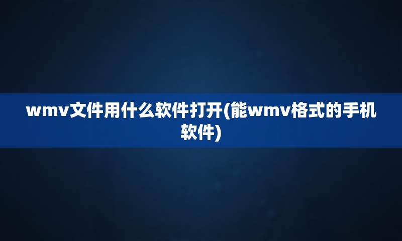 wmv文件用什么软件打开(能wmv格式的手机软件)