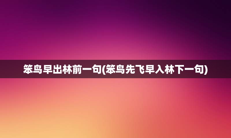 笨鸟早出林前一句(笨鸟先飞早入林下一句)