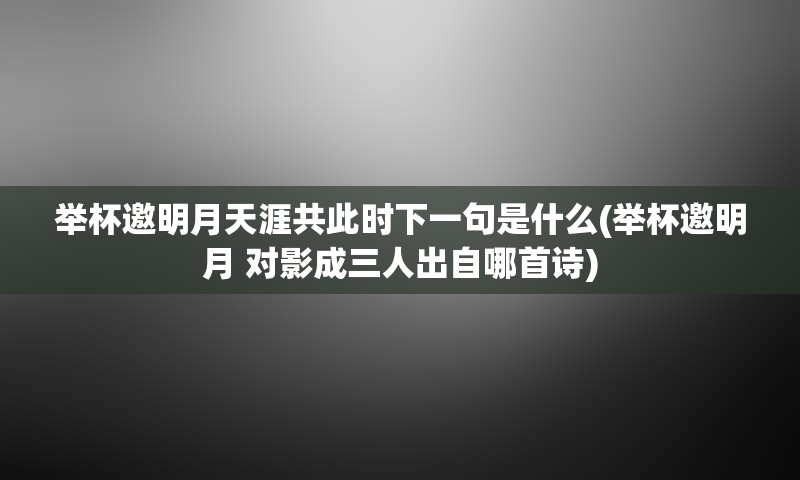 举杯邀明月天涯共此时下一句是什么(举杯邀明月 对影成三人出自哪首诗)