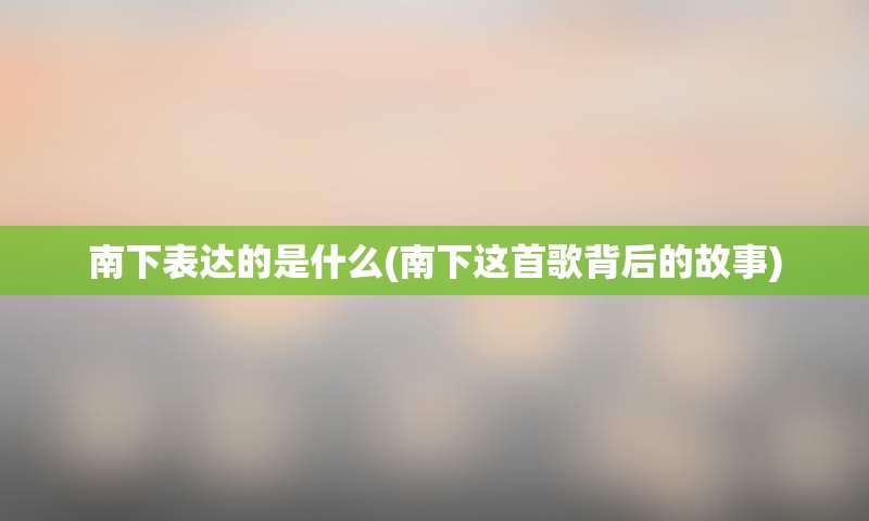 南下表达的是什么(南下这首歌背后的故事)