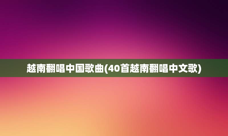 越南翻唱中国歌曲(40首越南翻唱中文歌)