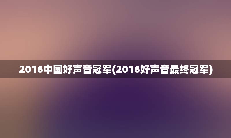 2016中国好声音冠军(2016好声音最终冠军)