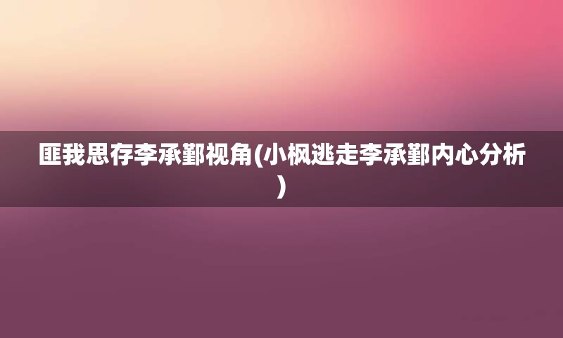 匪我思存李承鄞视角(小枫逃走李承鄞内心分析)