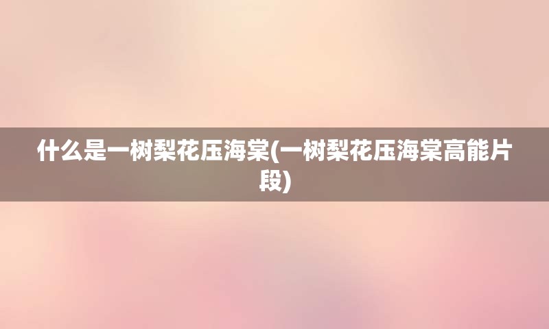 什么是一树梨花压海棠(一树梨花压海棠高能片段)