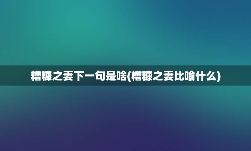 糟糠之妻下一句是啥(糟糠之妻比喻什么)