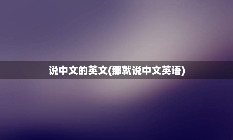 说中文的英文(那就说中文英语)