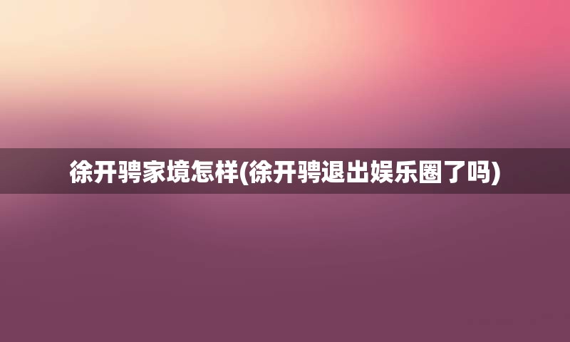 徐开骋家境怎样(徐开骋退出娱乐圈了吗)